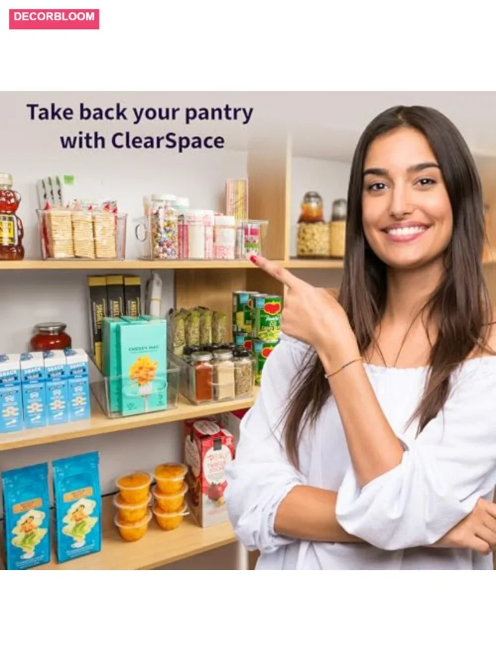 Clear Divided Pantry Fridge Organizer Bins with Removable Dividers